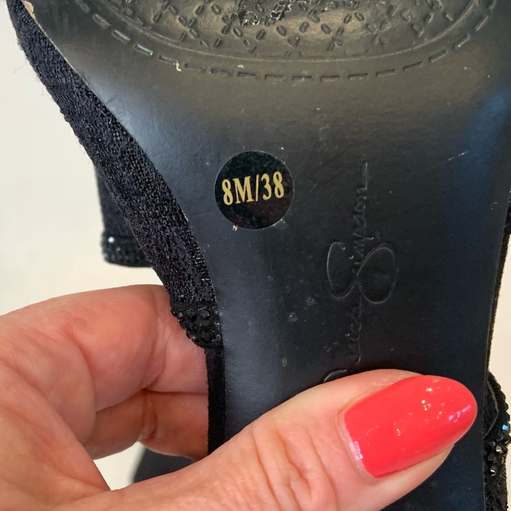 Jessica Simpson strappy black mesh lace and rhinestone heels with zipper detail - Picture 7 of 7